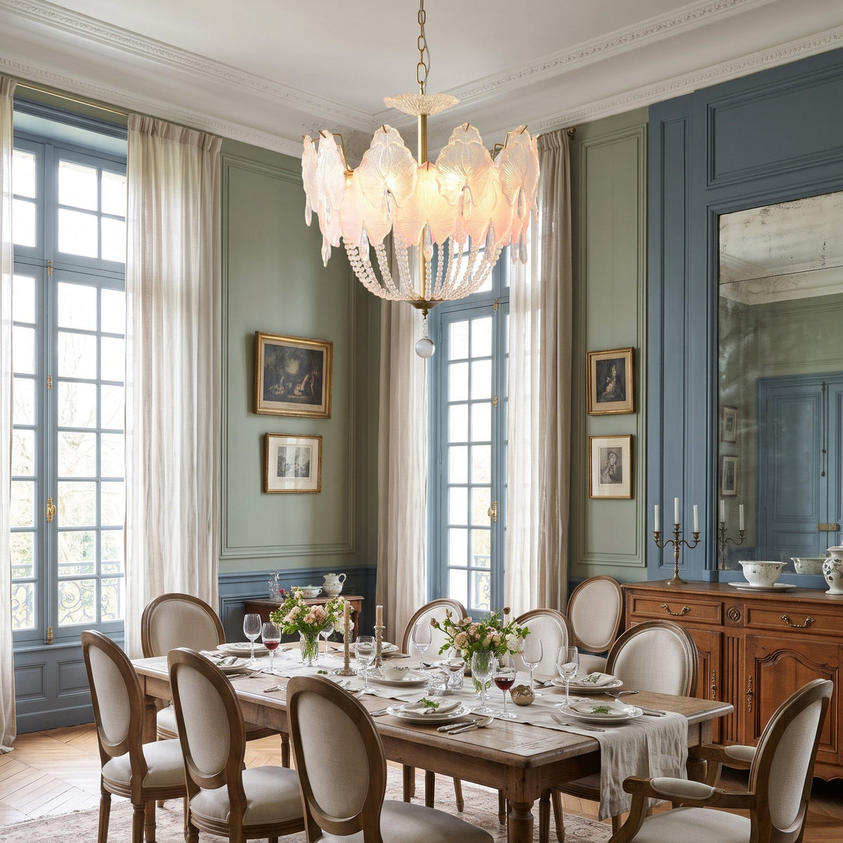 Marceline Pastel Petal Chandelier in a room setting