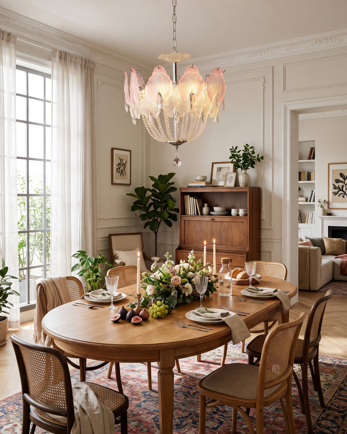 Marceline Pastel Petal Chandelier clear and pink glass petals