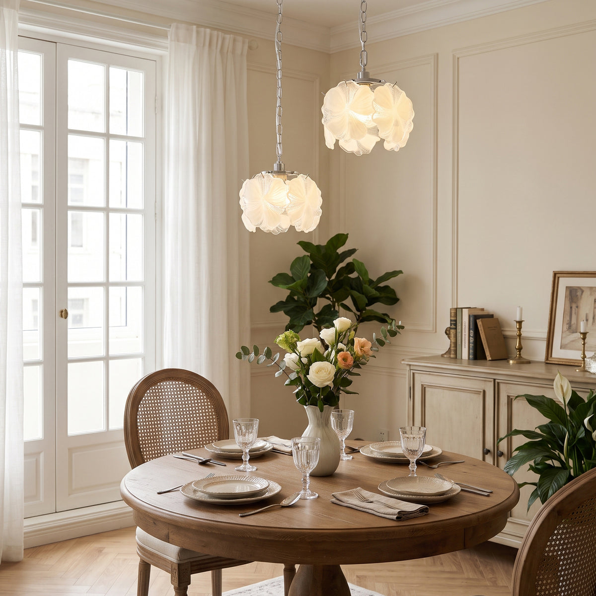 Sybilla Glass Petal Pendant Light textured glass petal detail