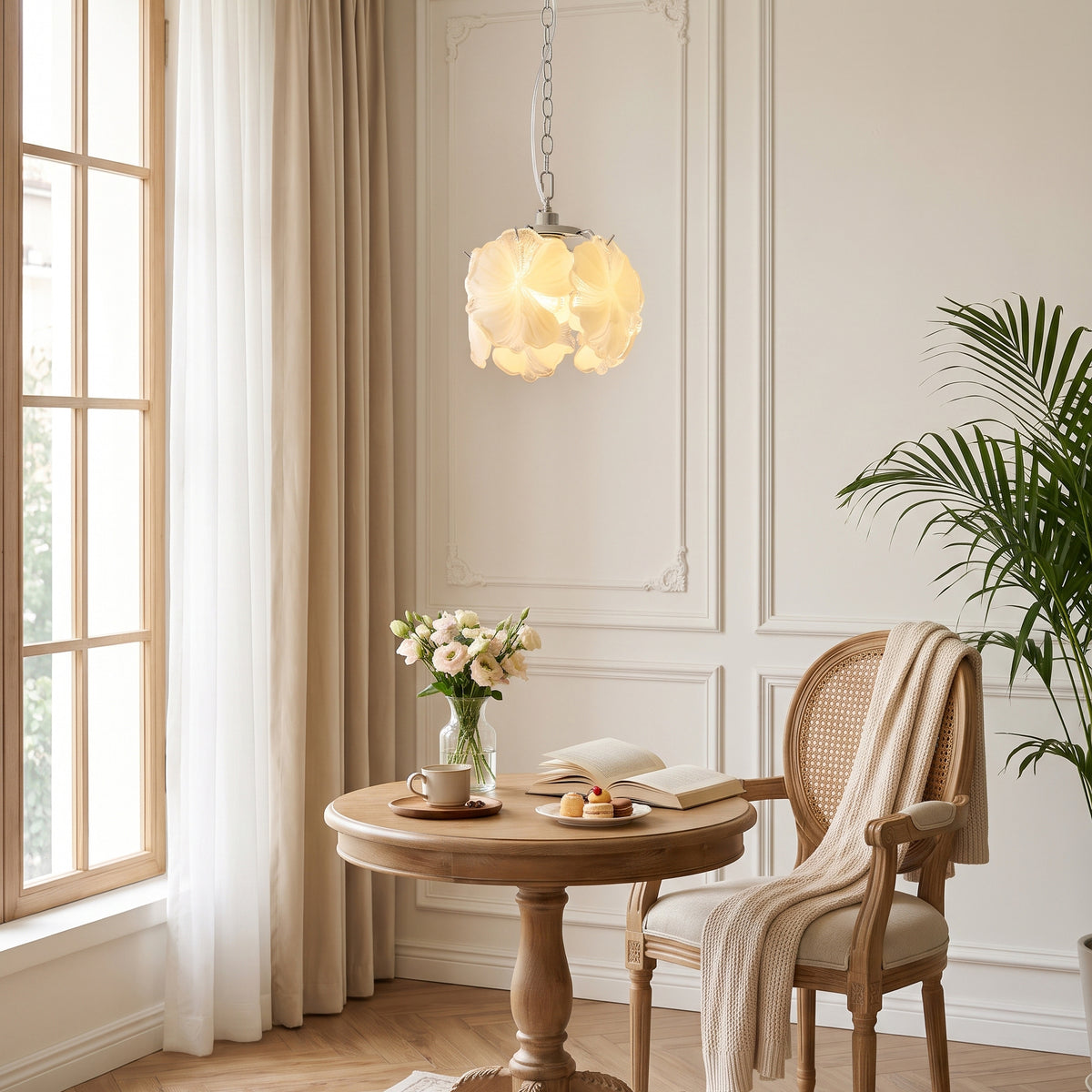 Sybilla Glass Petal Pendant Light chrome chain